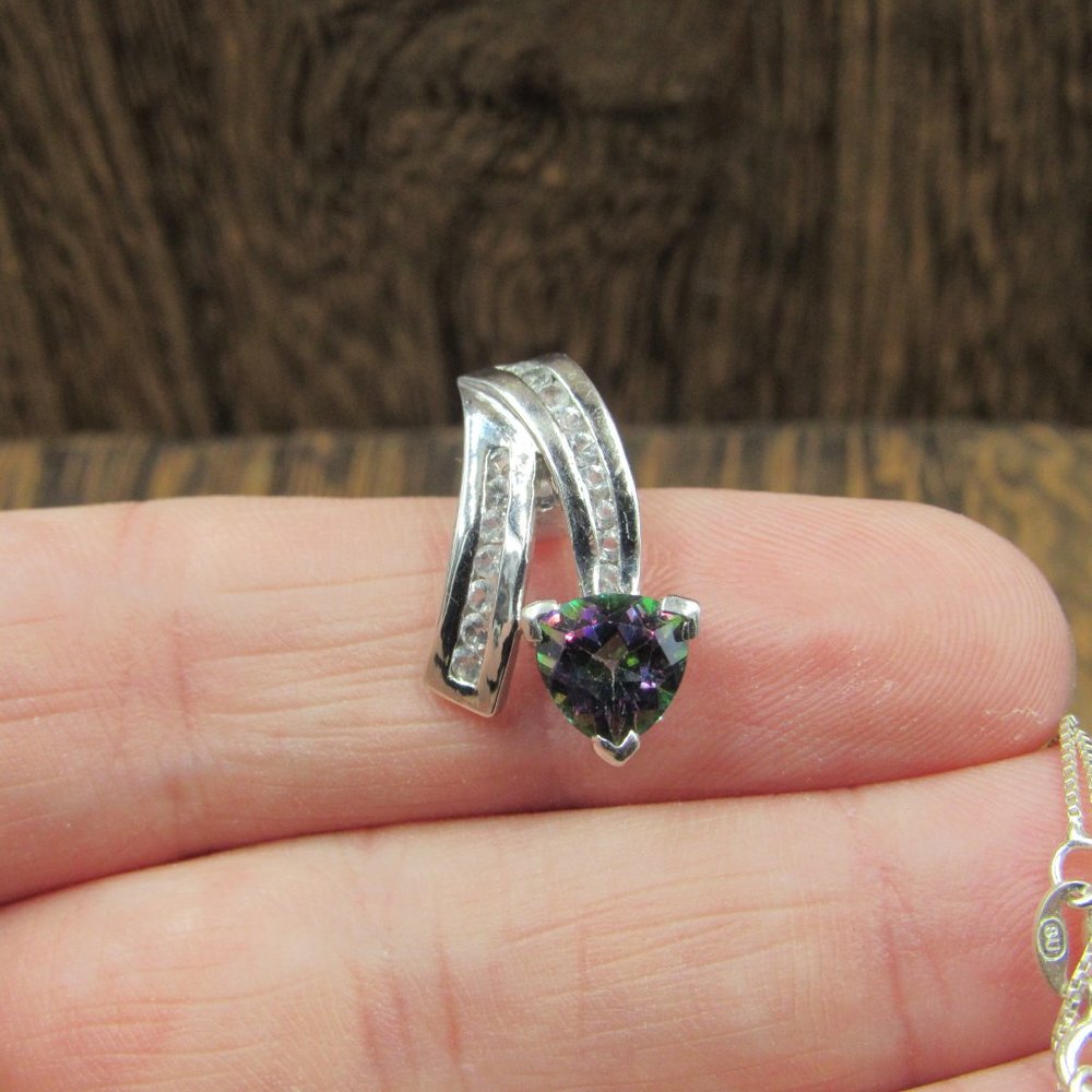 16" Sterling Mystic Topaz & Clear Topaz Necklace - Picture 3 of 7